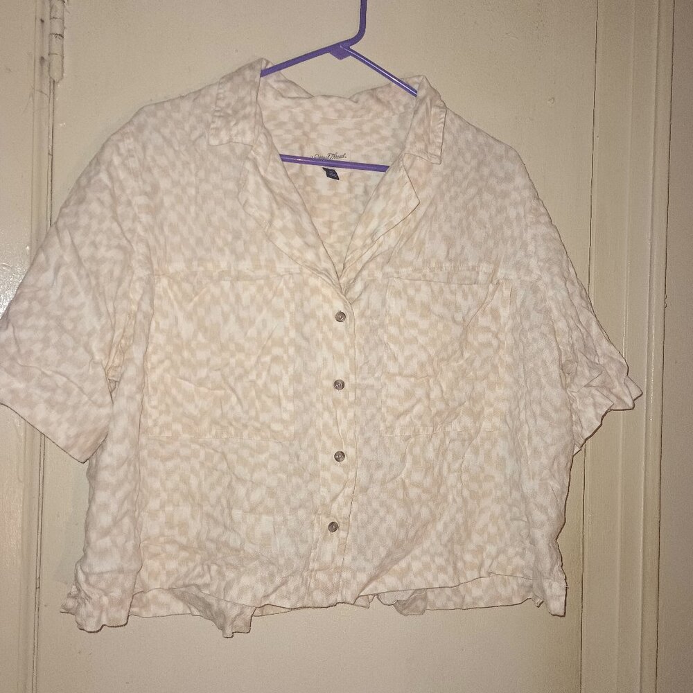 Boxy Cropped Button Up Collared Shirt Size XXL